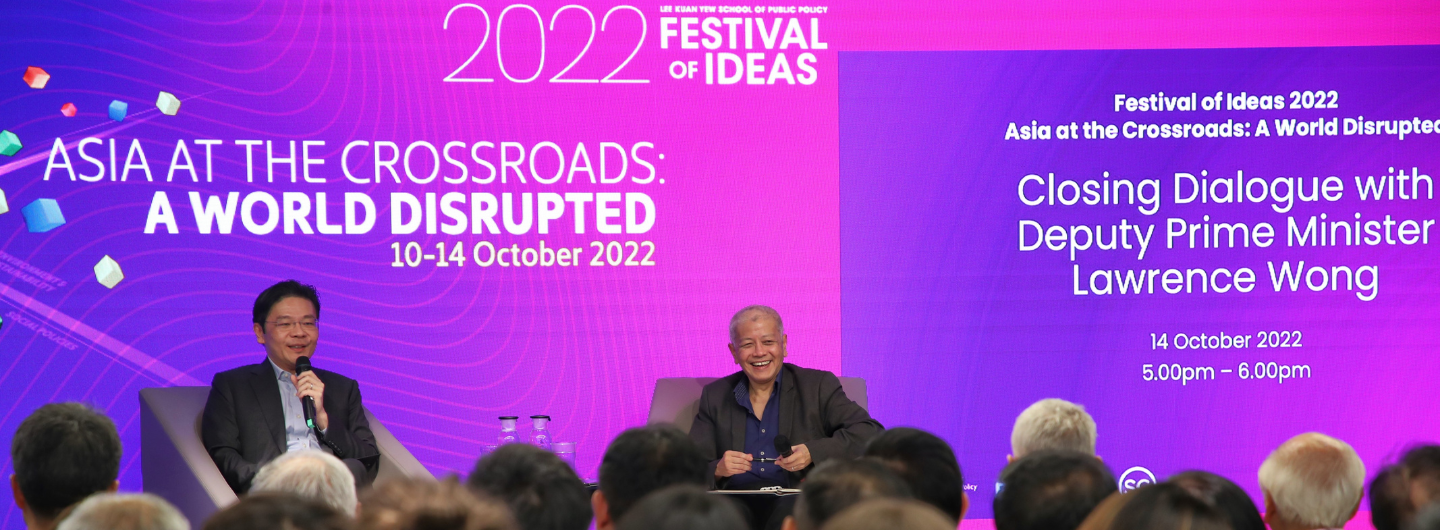 Lawrence Wong at podium with audience for "Festival of Ideas 2022: Asia at Crossroads".
